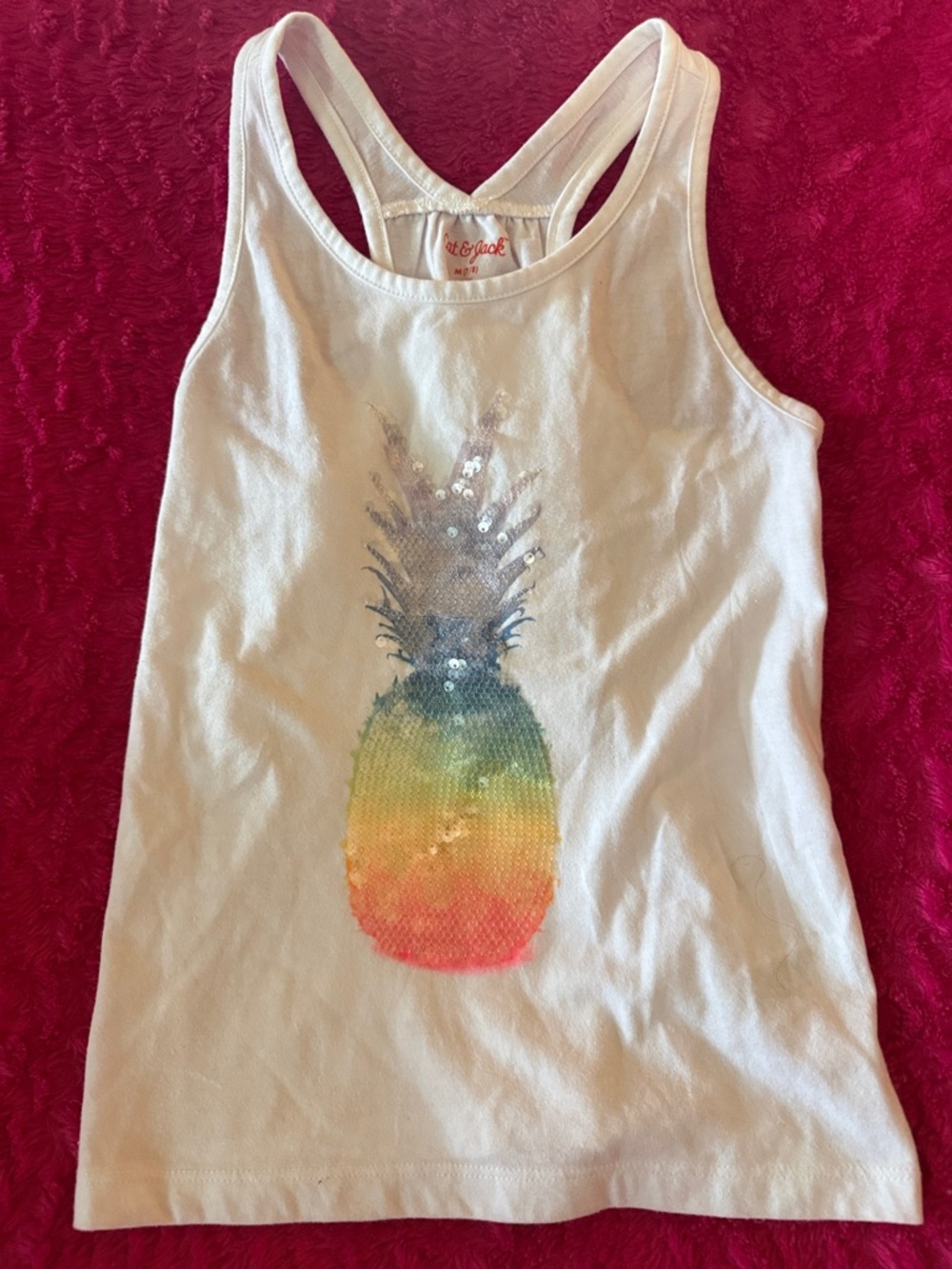 Cat & Jack White Girls' Tank Top with Rainbow Pineapple Sequin Graphic